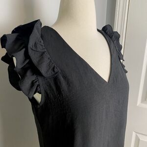 Annva Black Ruffle-Sleeve V-Neck Blouse, Size S